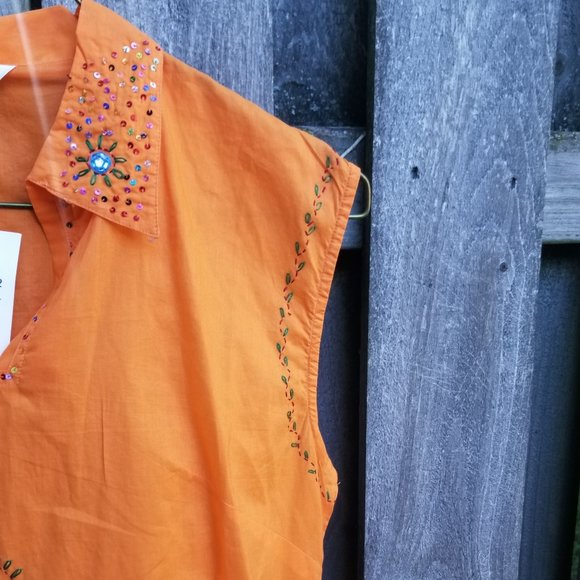 Fiona Orange 100% Cotton Jeweled Shirt XL Tunic - Picture 7 of 8